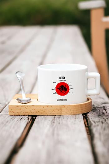 Boğa Burcu Kadına Hediye Ahşap Altlıklı Fincan