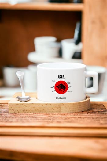 Boğa Burcu Kadına Hediye Ahşap Altlıklı Fincan