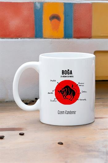 Boğa Burcuna Hediye Kişiye Özel Kupa Bardak