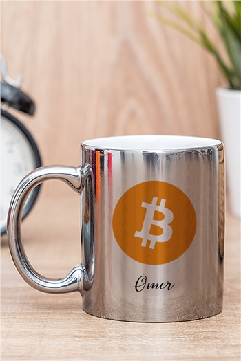 Btc Bitcoin Coin Logolu Gold - Silver Kupa Bardak