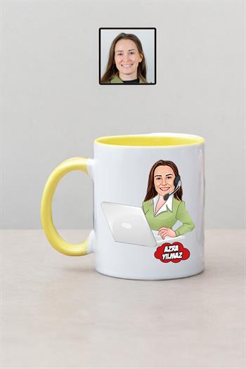 Çağrı Merkezi Çalışanına Hediye Karikatürlü Kişiye Özel Kupa Bardak