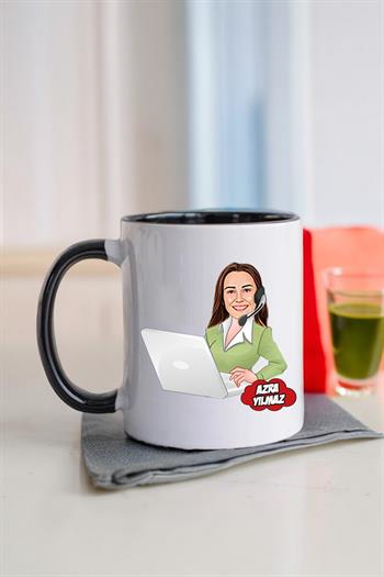Çağrı Merkezi Çalışanına Hediye Karikatürlü Kişiye Özel Kupa Bardak