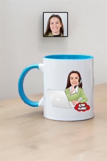 Çağrı Merkezi Çalışanına Hediye Karikatürlü Kişiye Özel Kupa Bardak