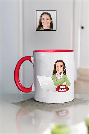 Çağrı Merkezi Çalışanına Hediye Karikatürlü Kişiye Özel Kupa Bardak