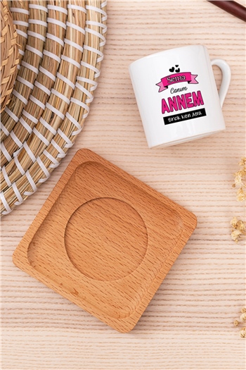 Canım Annem Ahşap Altlıklı Türk Kahvesi Fincanı