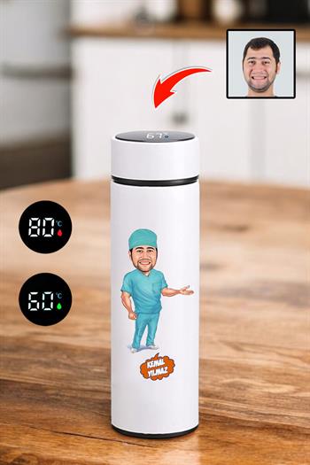 Cerraha Hediye Karikatürlü Dijital Sıcaklık Göstergeli Çelik Termos