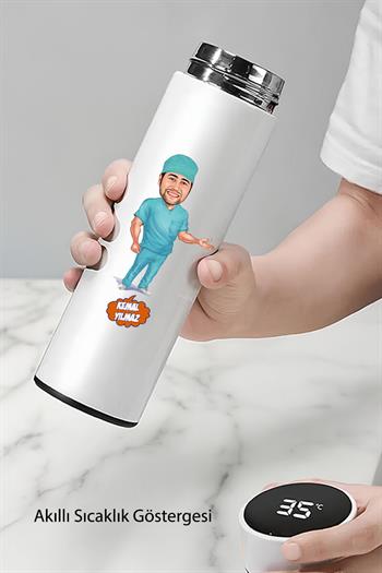 Cerraha Hediye Karikatürlü Dijital Sıcaklık Göstergeli Çelik Termos
