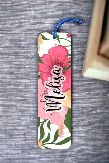 Çiçek Arka Planlı İsimli Metal Kitap Ayracı