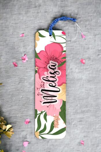 Çiçek Arka Planlı İsimli Metal Kitap Ayracı