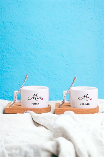 Çiftlere Özel Ahşap Altlıklı İkili Fincan