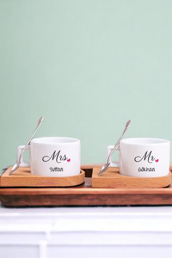 Çiftlere Özel Ahşap Altlıklı İkili Fincan