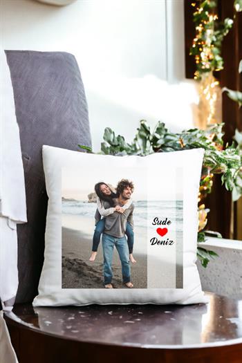 Çiftlere Özel Fotoğraf Baskılı Saten Kare Yastık