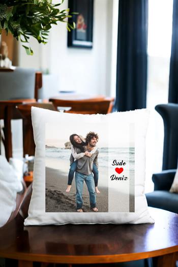 Çiftlere Özel Fotoğraf Baskılı Saten Kare Yastık