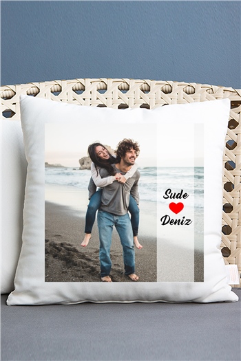 Çiftlere Özel Fotoğraf Baskılı Saten Kare Yastık