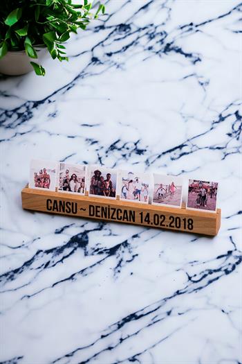 Çiftlere Özel Fotoğraflı ve Tarihli Ahşap Stand