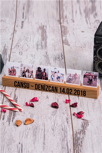 Çiftlere Özel Fotoğraflı ve Tarihli Ahşap Stand