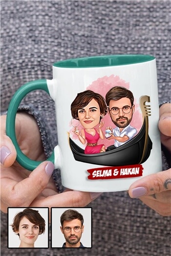 Bayan Sevgiliye İlginç Hediye Karikatürlü İçi Renkli Kupa Bardak