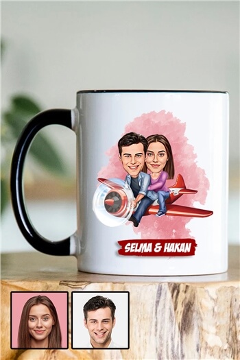 Sevgililere Hediye Karikatürlü İçi Renkli Kupa Bardak