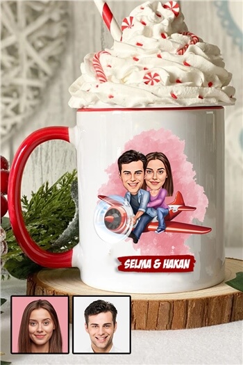 Sevgililere Hediye Karikatürlü İçi Renkli Kupa Bardak