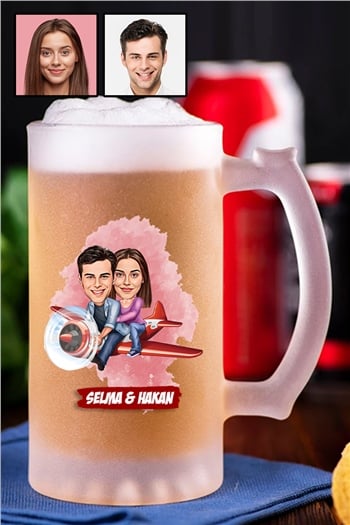 Erkek Sevgiliye İlginç Sevgililer Günü Hediyesi Karikatürlü Buzlu Cam Bira Bardağı