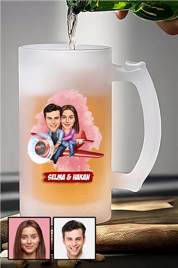 Erkek Sevgiliye İlginç Sevgililer Günü Hediyesi Karikatürlü Buzlu Cam Bira Bardağı