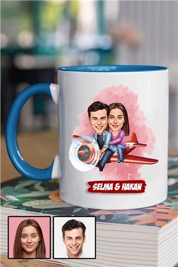 Sevgililere Hediye Karikatürlü İçi Renkli Kupa Bardak