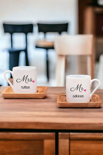 Çiftlere Özel İkili Ahşap Altlıklı Türk Kahvesi Fincanı