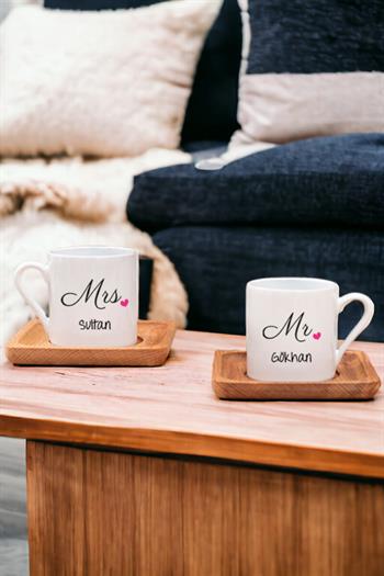 Çiftlere Özel İkili Ahşap Altlıklı Türk Kahvesi Fincanı