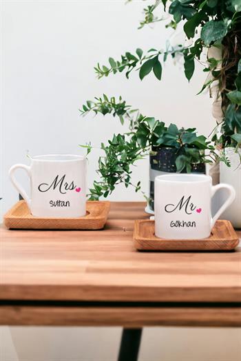 Çiftlere Özel İkili Ahşap Altlıklı Türk Kahvesi Fincanı