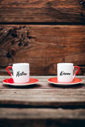 Çiftlere Özel İkili Kırmızı Türk Kahvesi Fincanı