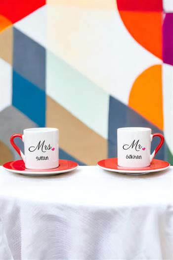 Çiftlere Özel İkili Kırmızı Türk Kahvesi Fincanı