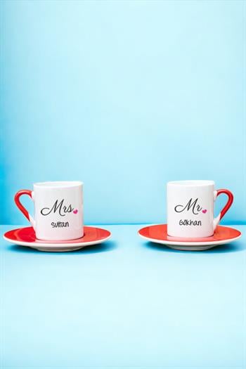 Çiftlere Özel İkili Kırmızı Türk Kahvesi Fincanı