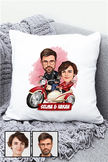 Çiftlere Özel İlginç Hediye Motorsiklet Temalı Karikatürlü Yastık