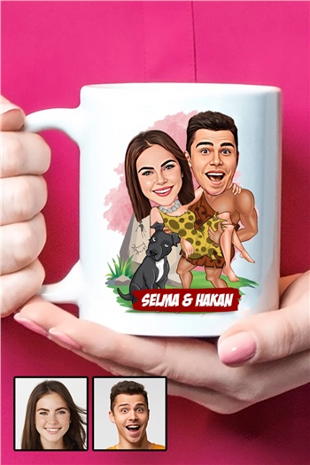 Erkek Sevgiliye Romantik Sevgililer Günü Hediyesi Karikatürlü Beyaz Kupa Bardak