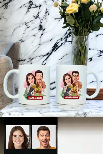 Çiftlere Özel Komik Hediye Karikatürlü İkili Beyaz Kupa Bardak