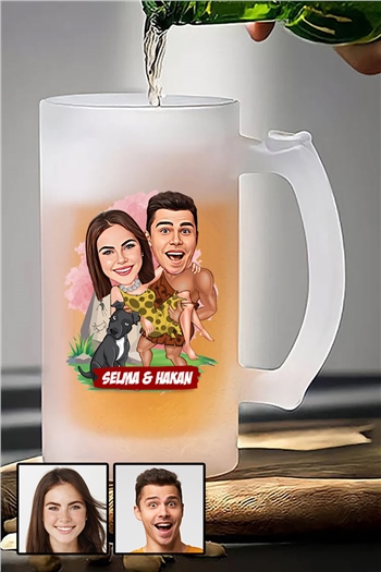 Çiftlere Özel Komik Hediye Karikatürlü Buzlu Cam Bira Bardağı
