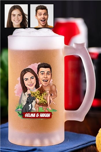 Çiftlere Özel Komik Hediye Karikatürlü Buzlu Cam Bira Bardağı