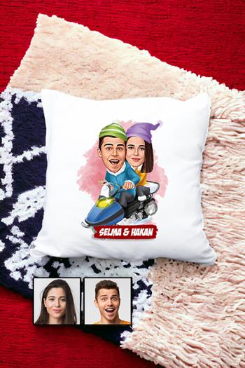 Çiftlere Özel Tanışma Yıl Dönümü Hediyesi Karikatürlü Yastık