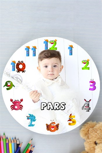 Çocuk Odasına Özel Fotoğraflı Ahşap Duvar Saati