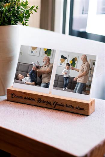 Dedelere Hediye Kişiye Özel Ahşap Fotoğraf Standı