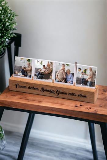 Dedelere Özel Babalar Günü Hediyesi Masaüstü Fotoğraflı Ahşap Stand