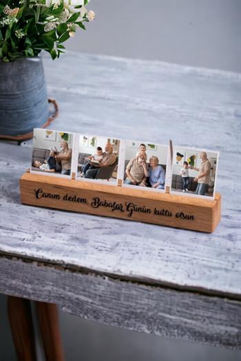 Dedelere Özel Babalar Günü Hediyesi Masaüstü Fotoğraflı Ahşap Stand