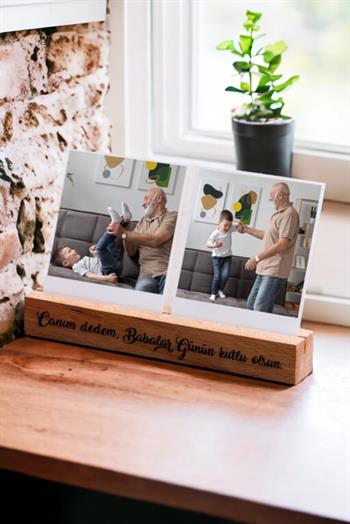 Dedelere Özel Babalar Günü Hediyesi Masaüstü Fotoğraflı Ahşap Stand