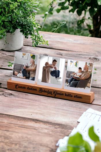 Dedeye Babalar Günü Hediyesi Mesajlı Ahşap Fotoğraf Standı