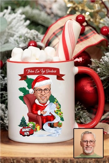 Dedeye Yılbaşı Hediyesi Karikatürlü İçi Renkli Kupa Bardak