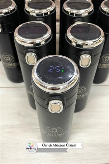 Dijital Sıcaklık Göstergeli Kilitli Kapaklı 350 ml Çelik Termos 0653-PETK