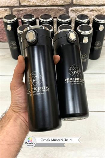 Dijital Sıcaklık Göstergeli Kilitli Kapaklı 350 ml Çelik Termos 0653-PETK