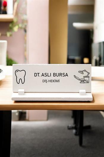 Diş Doktoruna Hediye Doğal Taş Masa İsimliği