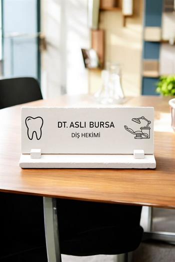 Diş Doktoruna Hediye Doğal Taş Masa İsimliği