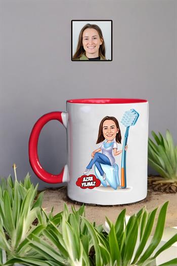 Diş Doktoruna Hediye Kadın Diş Hekimi Karikatürlü Kupa Bardak